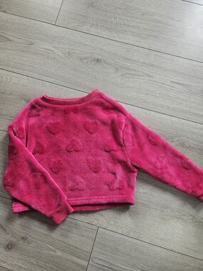 George Girls Pink Fuchsia Plush Fleece Heart Sweatshirt Size XS 4-5🩷